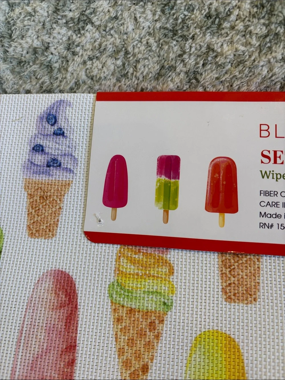 Ice Cream Popsicle Placemat Set of 4 NWT Bliss Studio 13x18” pvc polyester